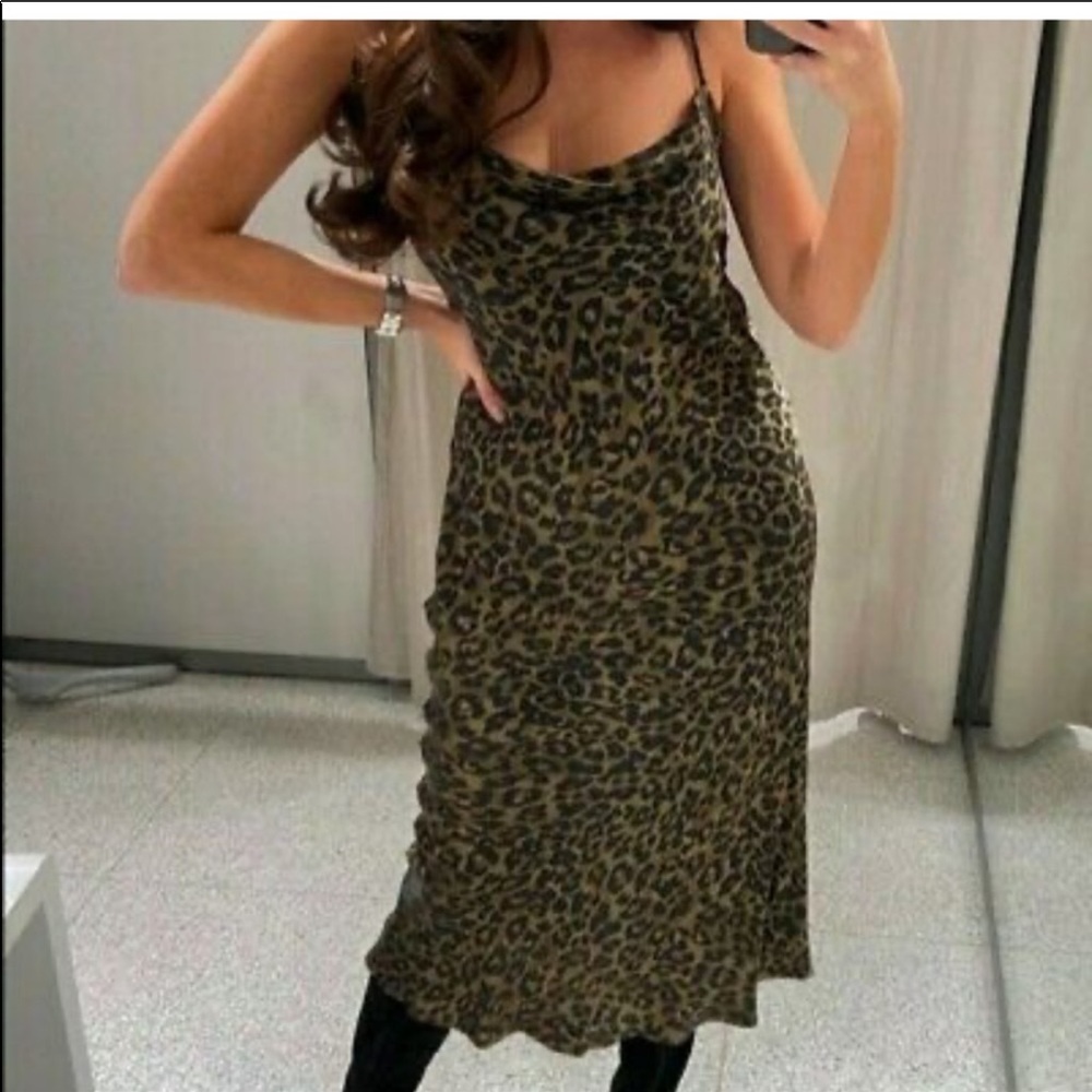 Zara leopard print satin slip dress